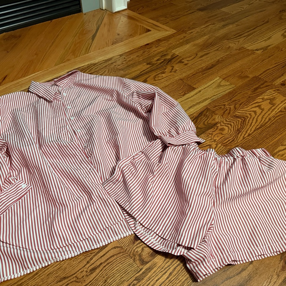 SHEIN Curve Red and White Striped Set